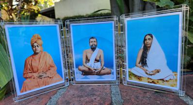 Picture triptych of Ramakrishna Holy Mother Swami Vivekananda