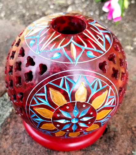 red sandstone incense holder topview